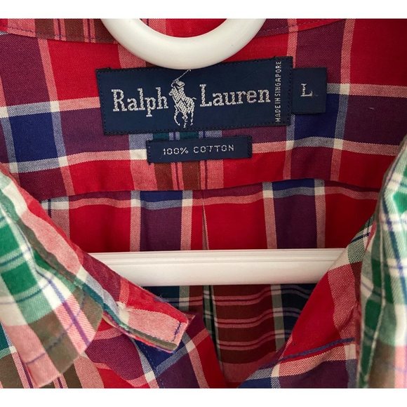 Ralph Lauren Large Red/Green/Blue Plaid Button Down Cotton Dress or Casual Shirt - Picture 5 of 9
